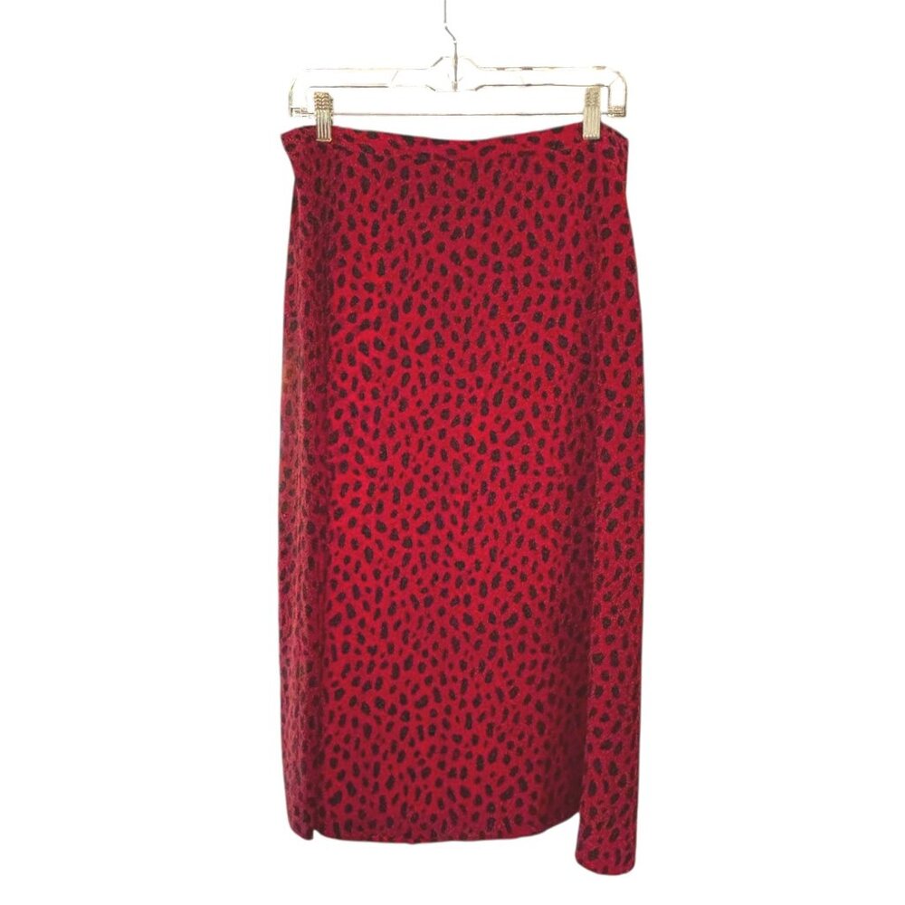 Vintage 90s Leslie Fay Red Leopard Animal Print Midi Skirt 16 XL VLV Mob Wife